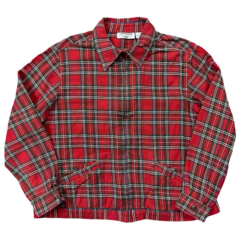 VTG 90s Red Green Tartan Plaid Christmas Flannel Cotton Zip Up Jacket Size 18